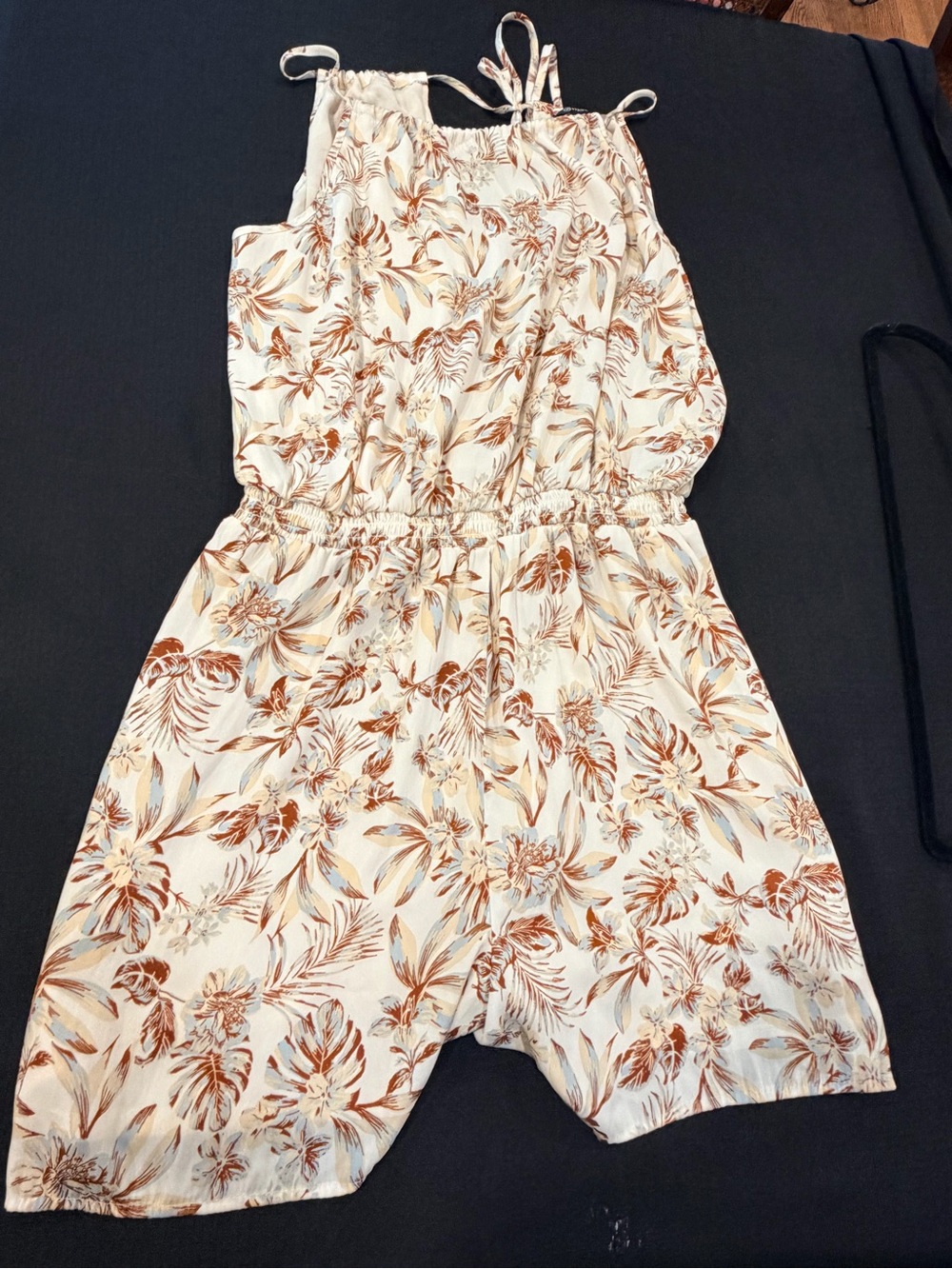 Versona Cream Floral Tie-Shoulder Romper with Brown Print